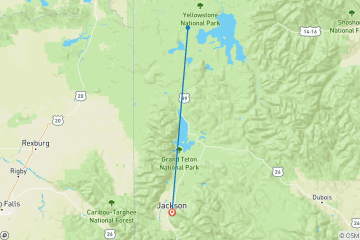 Carte du circuit Expérience de randonnée dans le parc national de Yellowstone