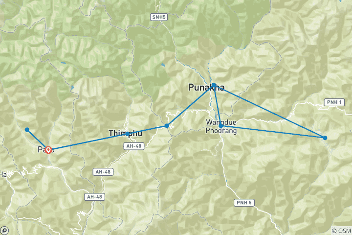 Map of Wonderful Bhutan Tour