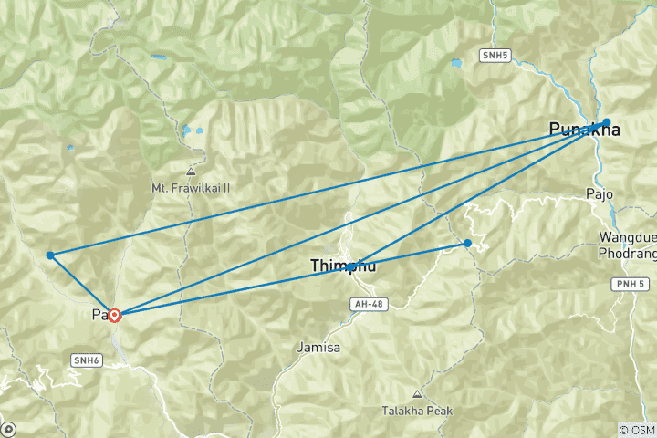 Carte du circuit Le meilleur du Bhoutan