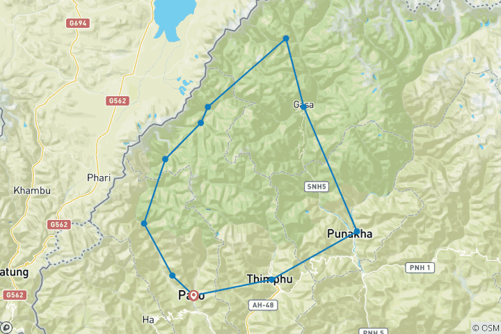 Kaart van Laya Gasa Trek - ontmoet semi-nomadische mensen