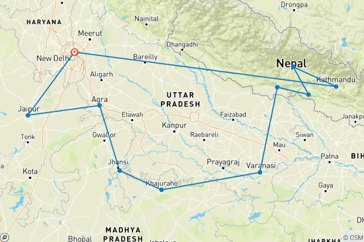 Map of Bestseller Tour India with Nepal, flight included