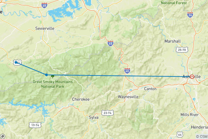 Map of 3 Day Smoky Mountains Hiking Experience