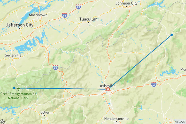 Map of Asheville Inn Based Hiking Tour