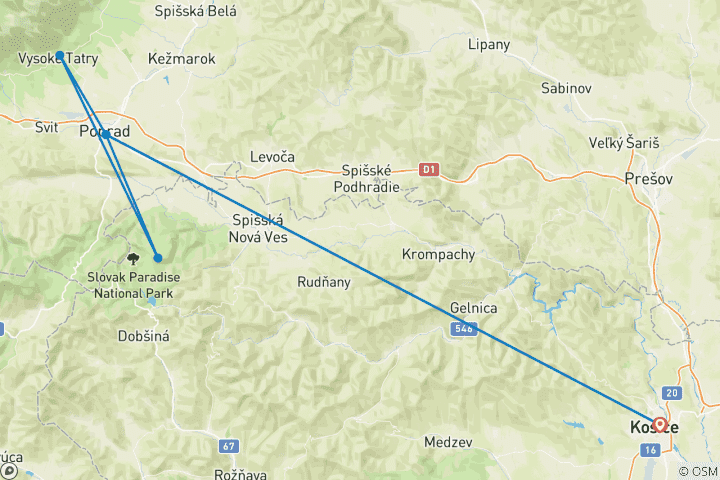 Map of Hiking in Slovakia (small group minimum 2 people & maximum 8 people)