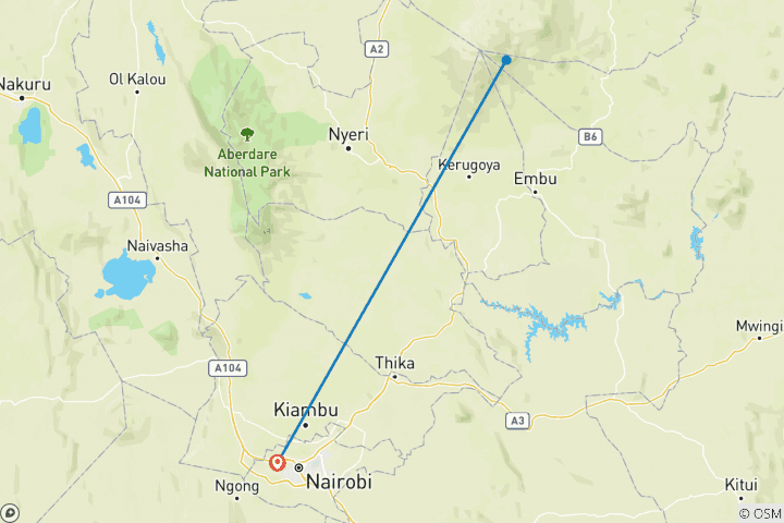 Map of 6D/5N Mount Kenya: Chogoria – Sirimon Route