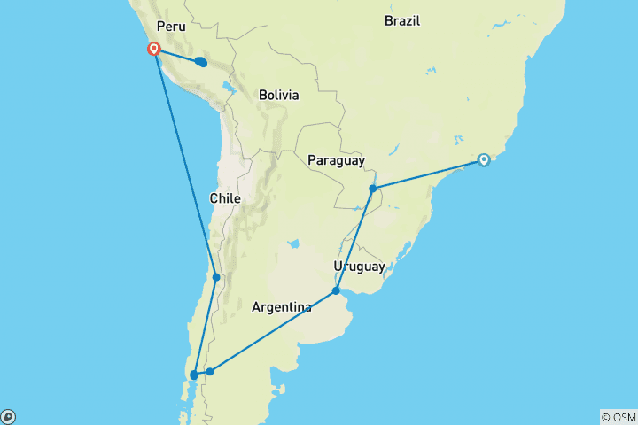 Map of South American Odyssey with Peru