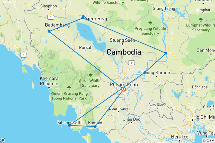 Map of Ultimate Cambodian Adventure