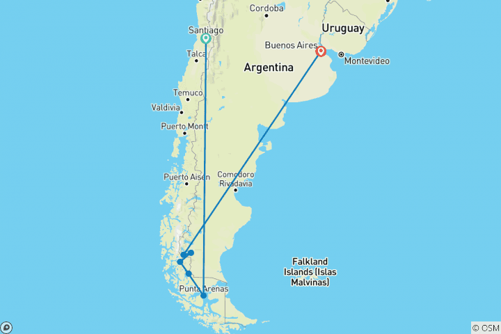 Kaart van Trektocht in Patagonië