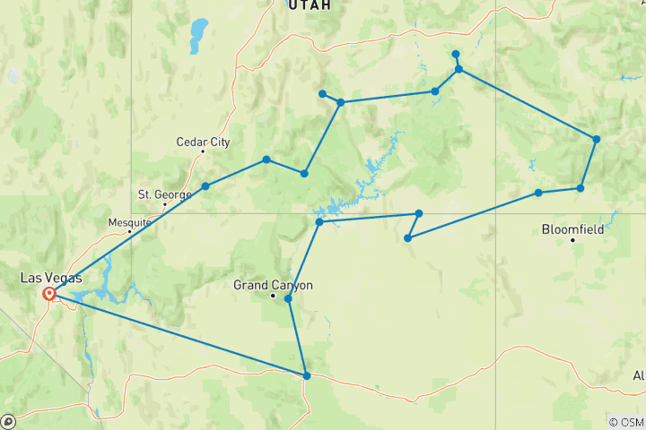 Carte du circuit Spectacle du Pays des Canyons - 12 jours