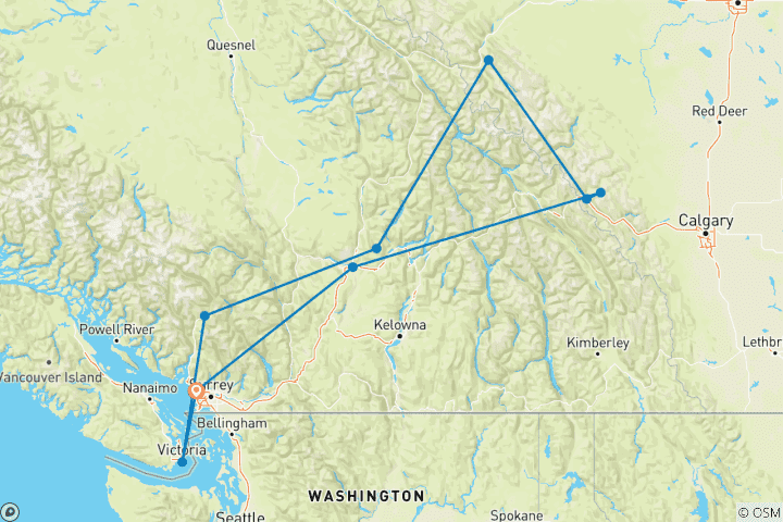 Carte du circuit Panoramique des Rocheuses canadiennes - 12 jours, Rocky Mountaineer SilverLeaf