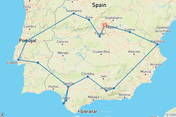 Map of Highlights of Spain and Portugal (Summer, 13 Days)