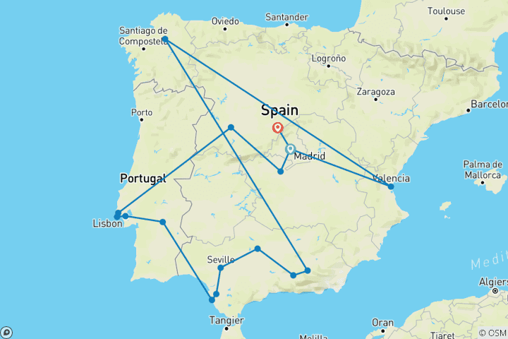 Carte du circuit Les incontournables de l'Espagne et du Portugal