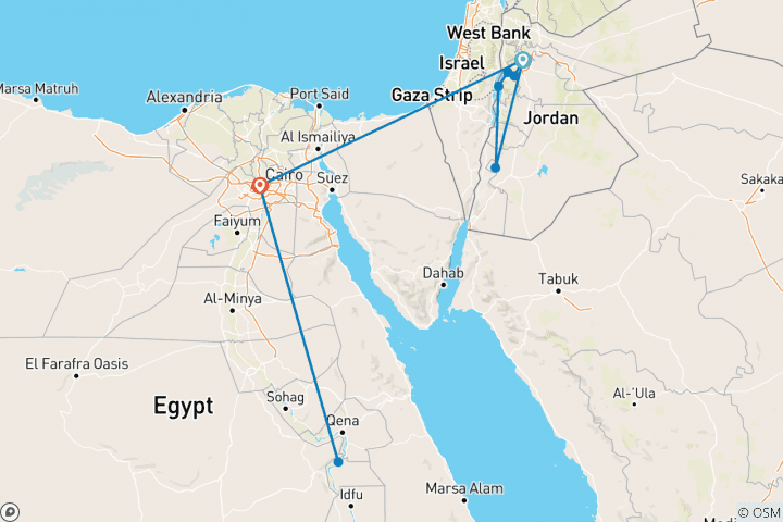 Carte du circuit Circuit privé de 8 jours en Jordanie et en Égypte