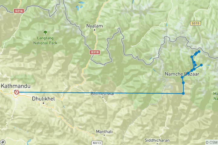 Kaart van 12-daagse Everest Basiskamp Trek - Avontuur in Nepal