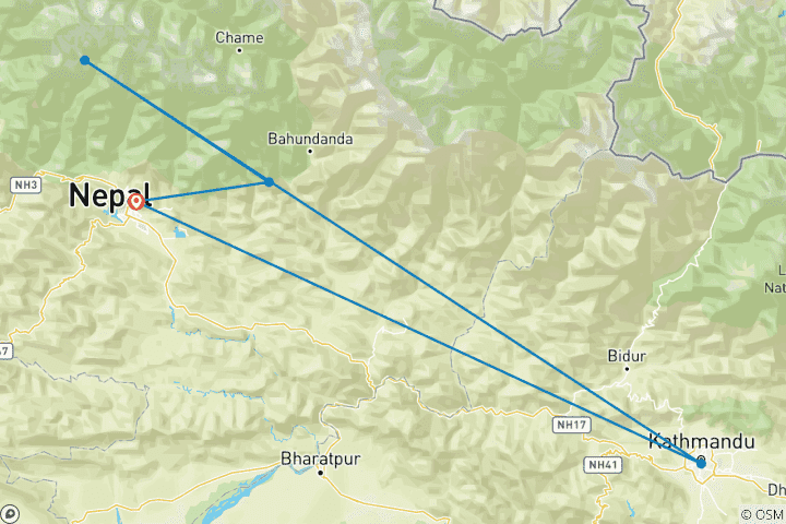 Carte du circuit Trek en famille d'accueil dans l'Annapurna