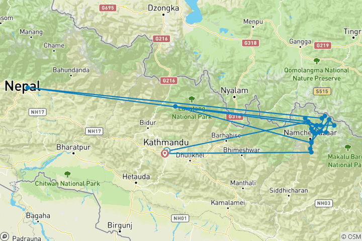 Kaart van Everest Basiskamp & Gokyo Meren Trek