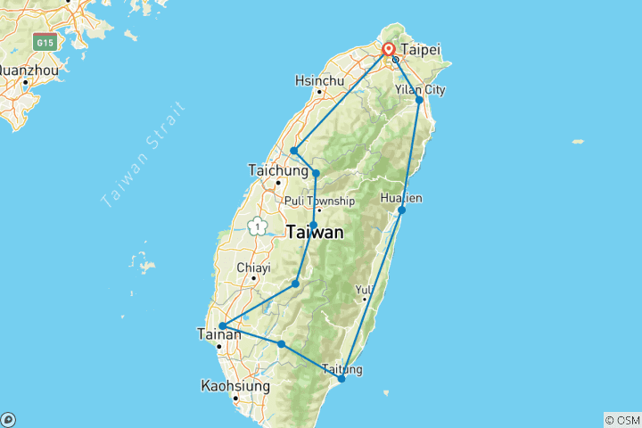 Kaart van Rond Taiwan 8-daagse privé tour (Premium)