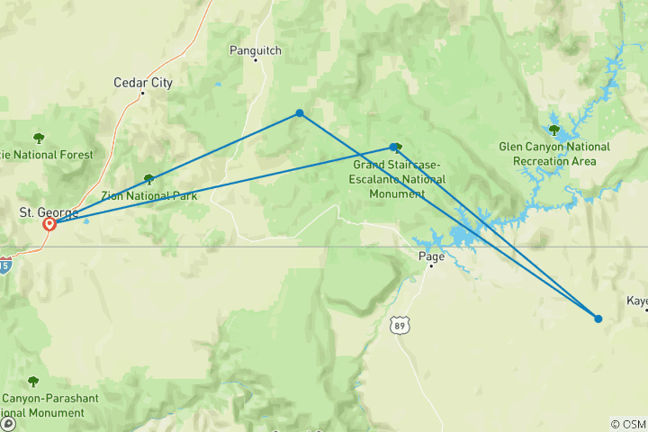 Map of Bryce Escalante Inn based Tour