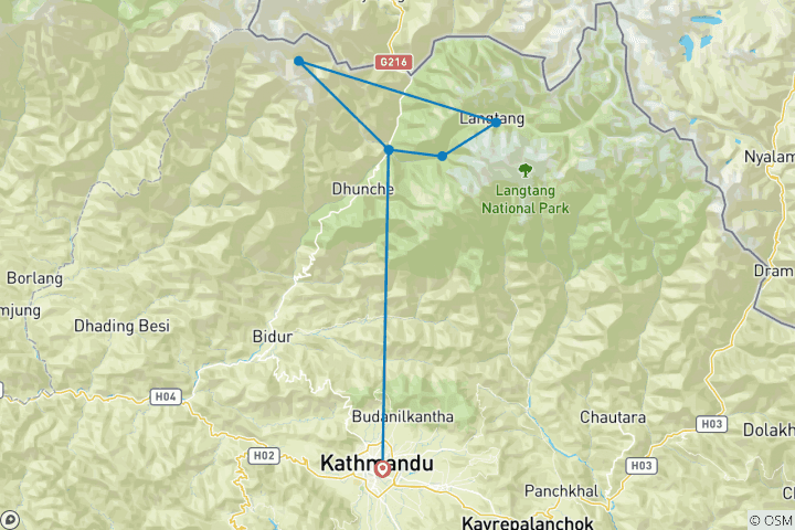 Map of Tamang Heritage and Langtang Valley - 15 Days