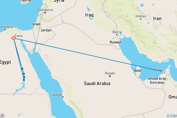 Mapa de Circuito de 10 días por Dubái y Egipto