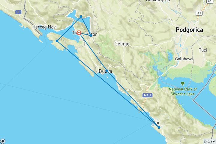 Map of 8 Days Scenic Montenegro Cruise