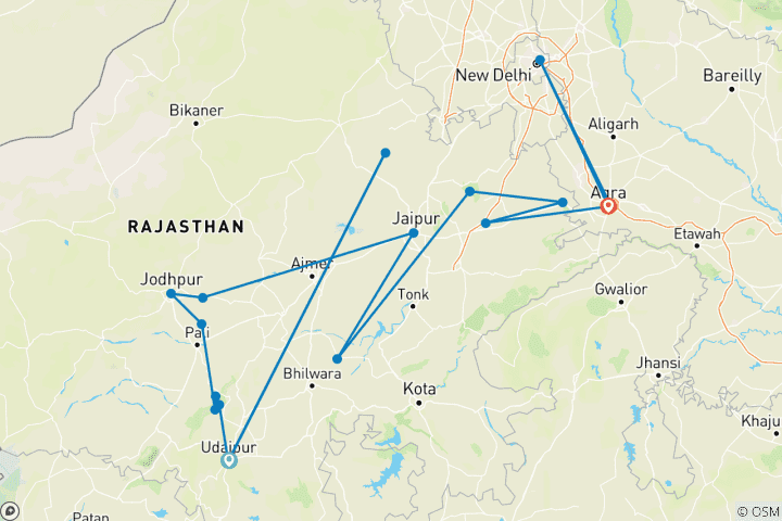 Map of Exotic India Bike Tour