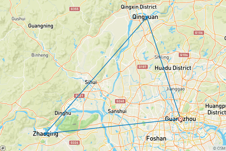 Map of Guangdong Explore 10D: Guangzhou, Kaiping, Zhaoqing, Qingyuan, Lian'nan, Shaoguan