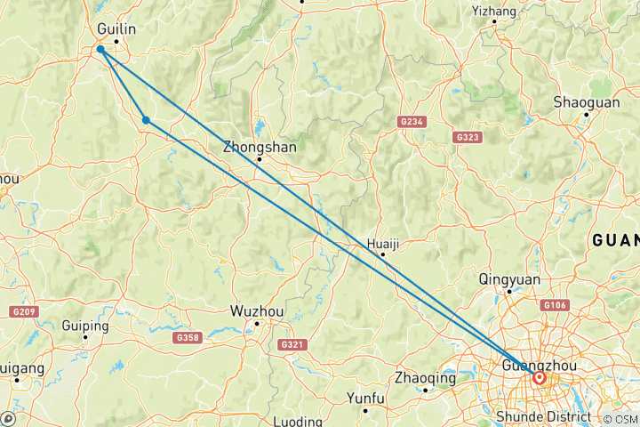 Carte du circuit Découvrez Longji et Guilin en train à grande vitesse depuis Guangzhou 7D