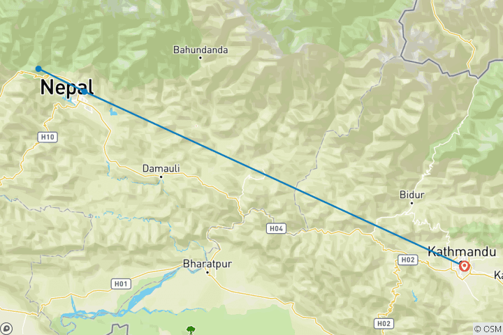 Map of Nepal Spiritual Yoga Tour with Dhampus Hike