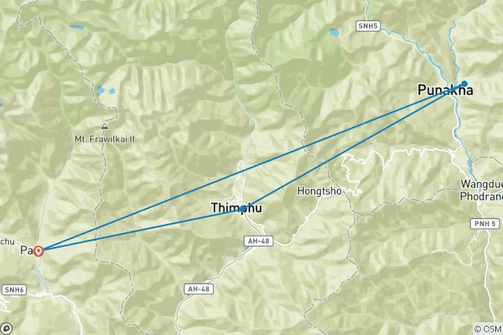 Map of Spirit of Bhutan - 8 Days