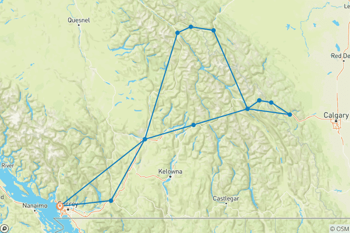 Map of 4-Day Canadian Rockies Summer Explorer Tour