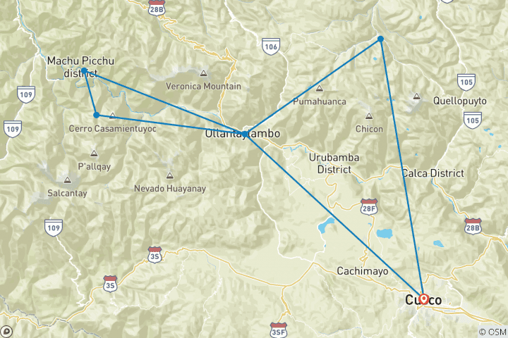 Mapa de Excursión Lares a Machu Picchu 4D/3N