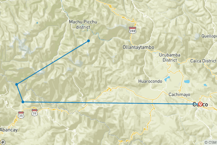 Map of 4-Day Choquequirao from Cusco