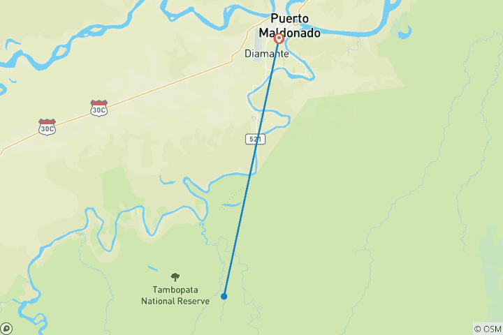 Map of Tambopata, Aras Lehmlecke und Sandoval See 5D/4N