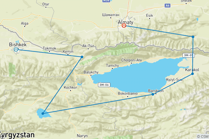 Map of Highlights of Kyrgyzstan and Kazakhstan