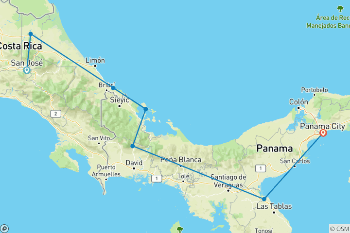 Mapa de Descubrir Costa Rica y Panamá (7 destinations)