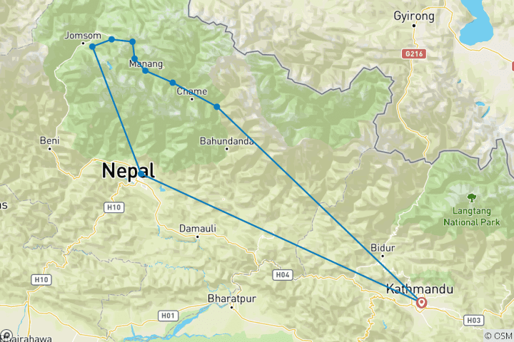 Map of Tilicho Lake and Thorong la pass Trek 17 days