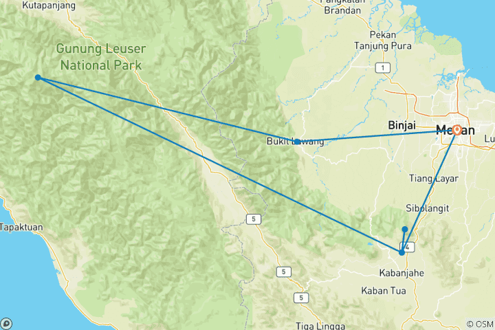 Map of Sumatra Adventure (7 destinations)