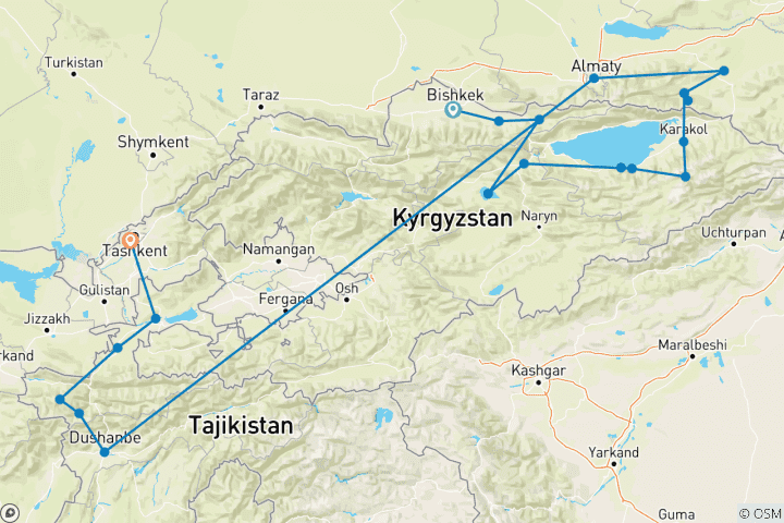 Kaart van Het beste van Kyrgyzstan & Tadzjikistan