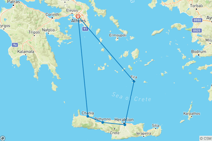 Carte du circuit Circuit guidé semi-privé de 8 jours dans la mer Égée