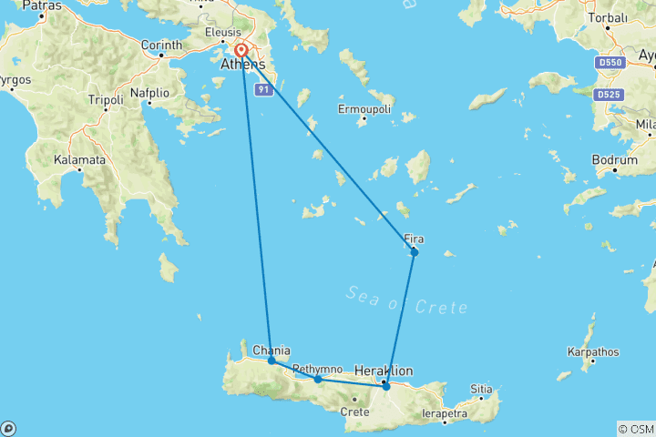 Carte du circuit Circuit guidé semi-privé de 8 jours dans la mer Égée