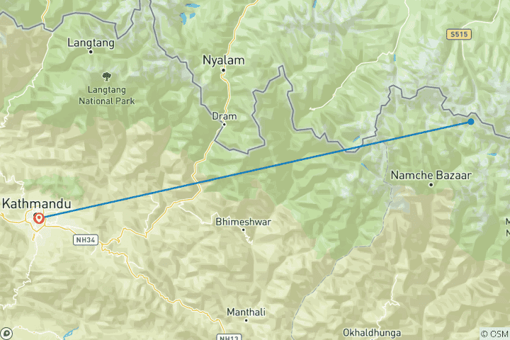 Kaart van Everest Bergvlucht en Kathmandu Erfgoed Tour