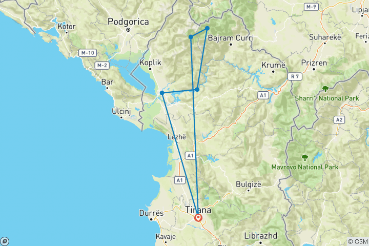 Mapa de Senderismo en los Alpes albaneses