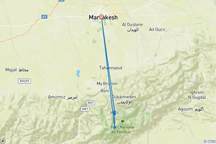 Map of Toubkal Climb - Long Weekend