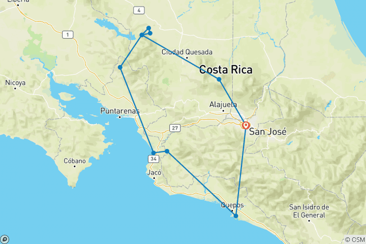 Carte du circuit Les points forts du Costa Rica