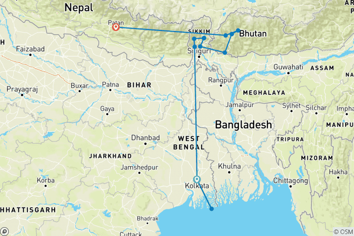 Carte du circuit Découvrez le Darjeeling et le Bhoutan