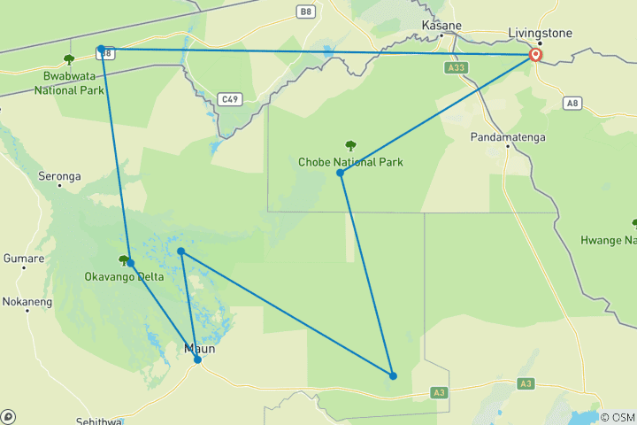 Map of Botswana Wildlife Safari