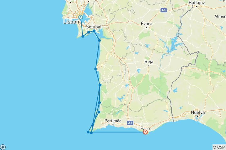 Map of Cycle Portugal - Lisbon to Algarve