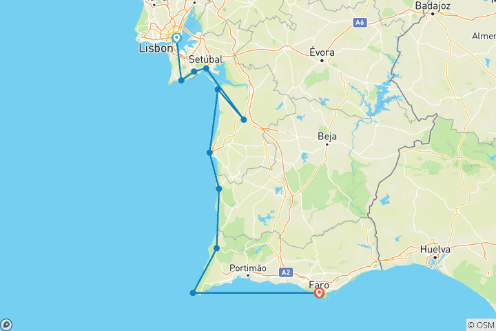 Carte du circuit Cycle Portugal - De Lisbonne à l'Algarve
