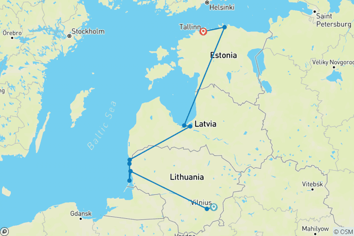 Map of Cycling the Baltic States